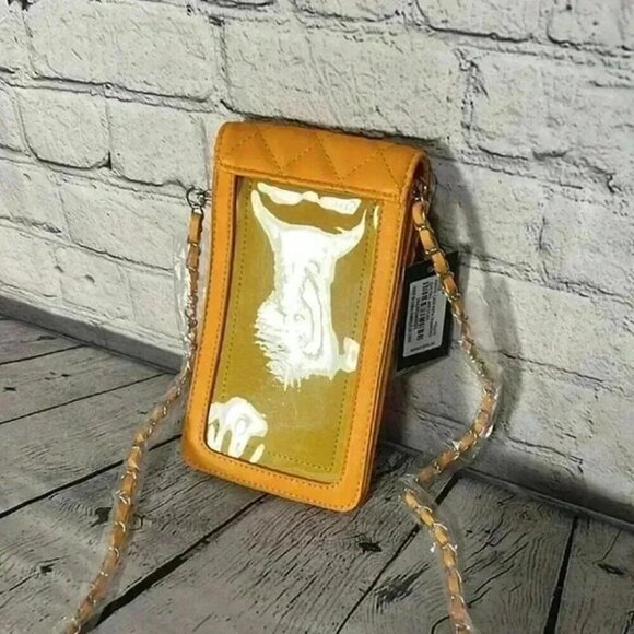 Badgley Mischka Crossbody Purse Phone Case Diamond Quilted Yellow Studded - Picture 3 of 7